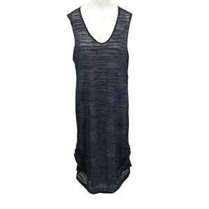 Pure Essence Pullover Sheer Sleeveless Ruched Dress Size L Striped Blue Stretch